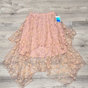 Women's Classic Concepts Blush Pink/Peach Skirt with Floral Lace Overlay NWT